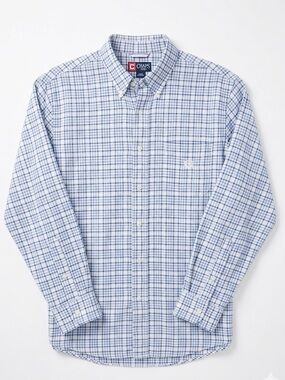Preloved CHAPS Classic Plaid Button-Down Shirt – Blue & White, Size XL